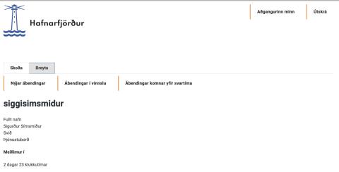 Ábendingakerfi - Notandi innskráður